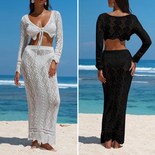 Damen Strick-Maxi-Set mit verstellbarem Bund und Schleifenverschluss EB