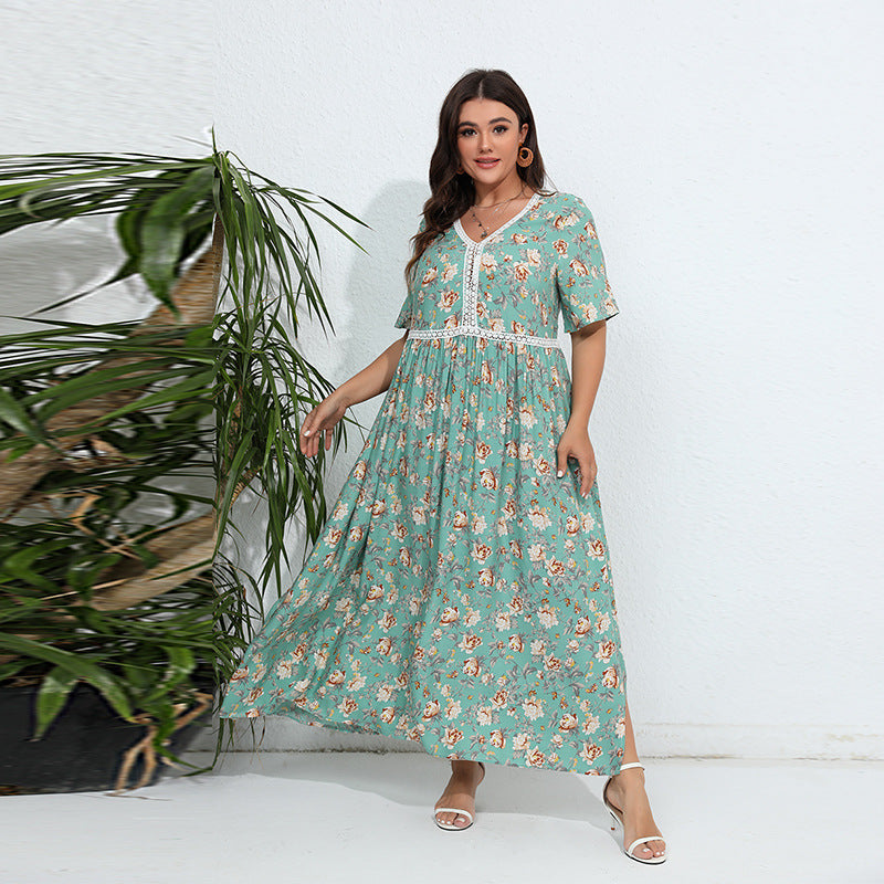 Damen Maxikleid mit floralem Design und V-Ausschnitt EB