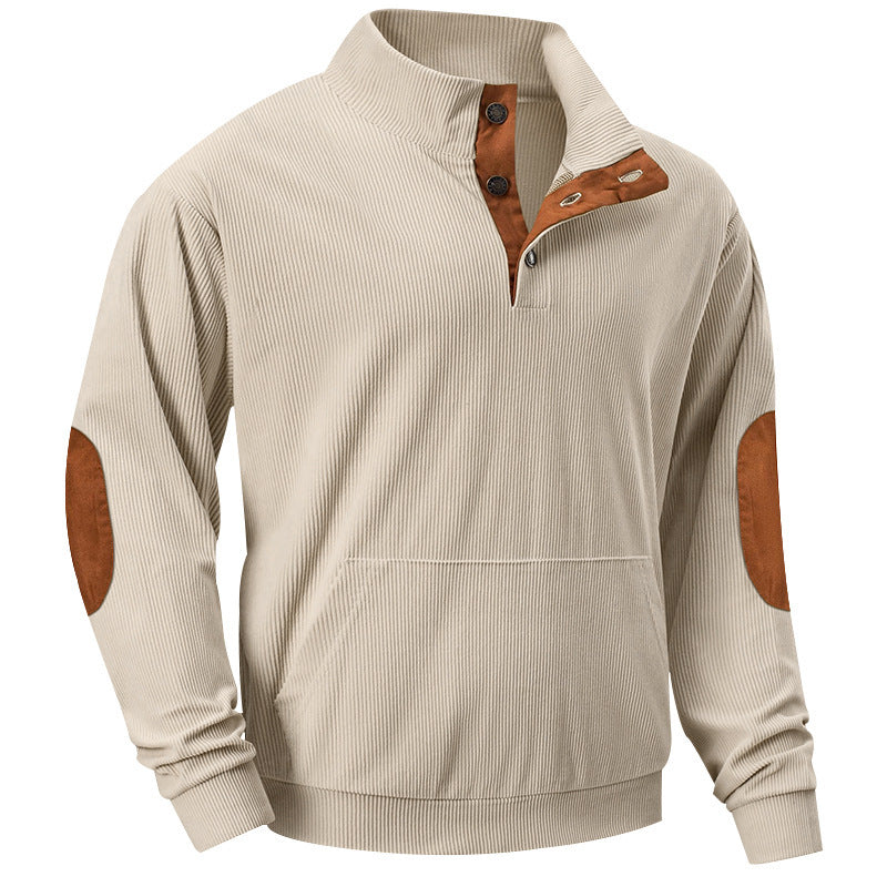 Herren nan strukturiertes Halbkragen-Sweatshirt mit Ellbogenpatches, Kängurutasche und feiner Rippstruktur EB