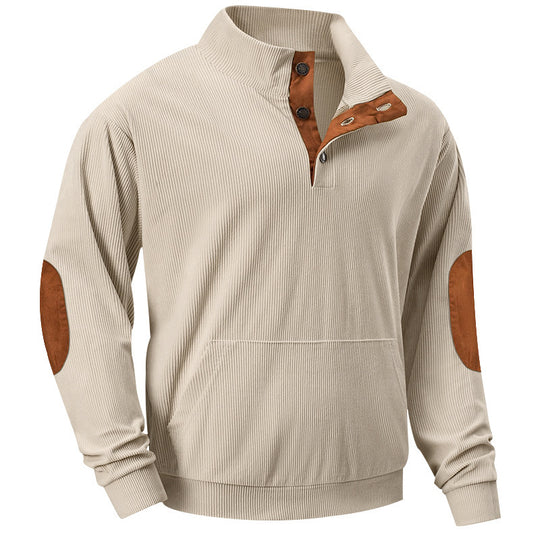 Herren nan strukturiertes Halbkragen-Sweatshirt mit Ellbogenpatches, Kängurutasche und feiner Rippstruktur EB