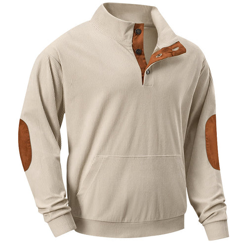 Herren nan strukturiertes Halbkragen-Sweatshirt mit Ellbogenpatches, Kängurutasche und feiner Rippstruktur EB