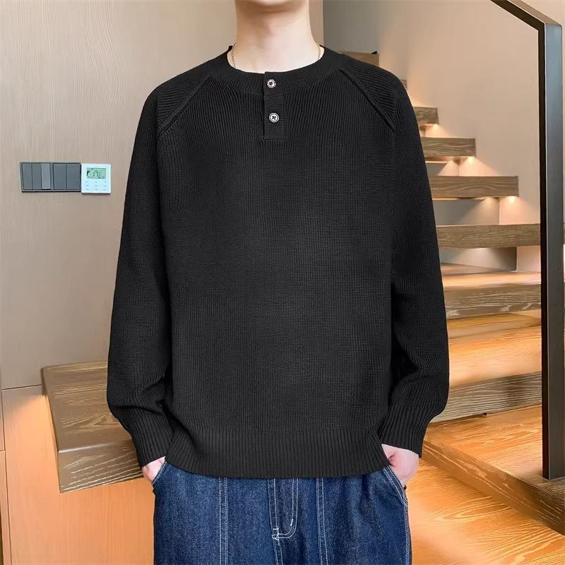 Herren Strickpullover mit umschaltbarem Kragen und hochwertiger Textur EB