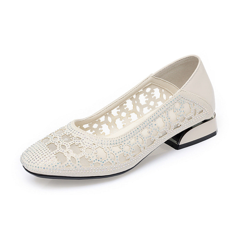 Damen Elegante Ballerinas mit funkelnder Strassverzierung und luftiger Lochoptik EB