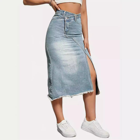 Damen Jeansrock mit asymmetrischem Schnitt und hohen Seitenschlitzen EB