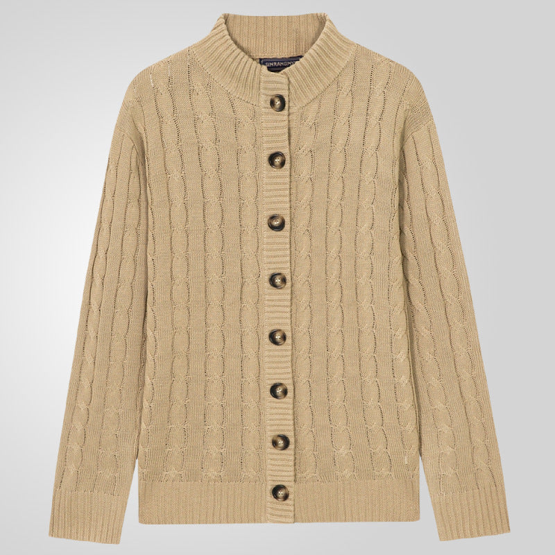 Herren Strickjacke mit Zopfmuster und umschlagbarem Kragen EB