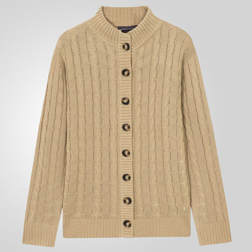 Herren Strickjacke mit Zopfmuster und umschlagbarem Kragen EB