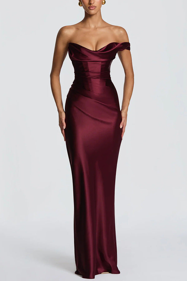 Damen Elegantes Maxikleid mit asymmetrischem Schnitt und fließendem Rock EB