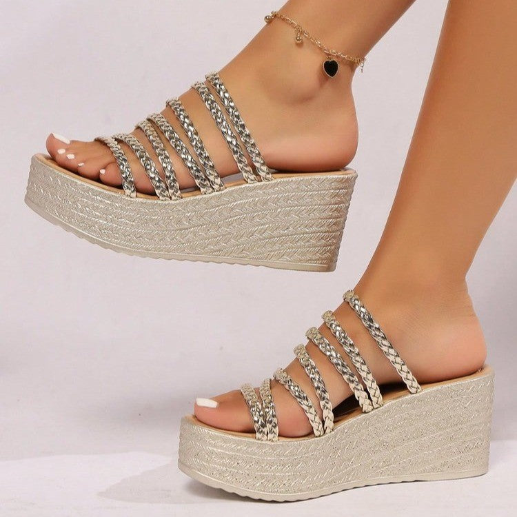 Damen Plateau-Sandalen mit geflochtenem Riemen-Detail EB