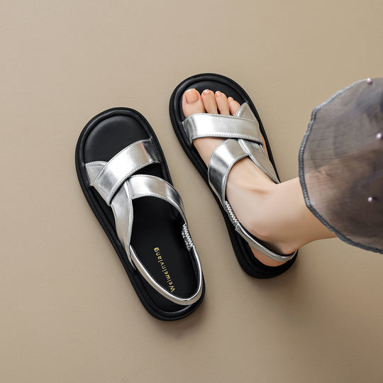 Damen bequeme Riemensandalen mit flexiblem Fußbett und anpassbarem Riemen EB