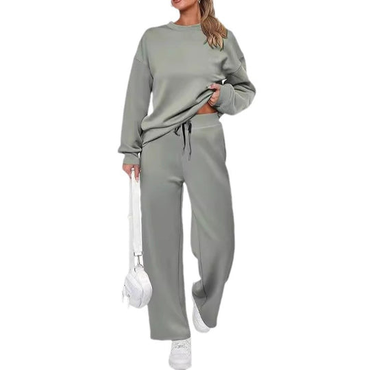 Damen nan zweiteiliges French-Terry Lounge-Set mit oversized Rundhals-Pullover und weitem Highwaist-Jogger EB