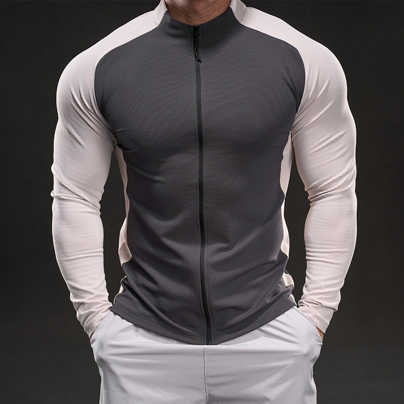 Herren Slim‑Fit Performance‑Trainingsshirt mit durchgehendem Reißverschluss und Raglanärmeln EB