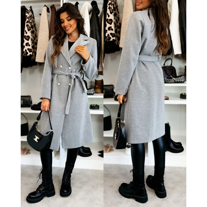 Damen Eleganter Trenchcoat mit asymmetrischem Schnitt und Gürtel EB
