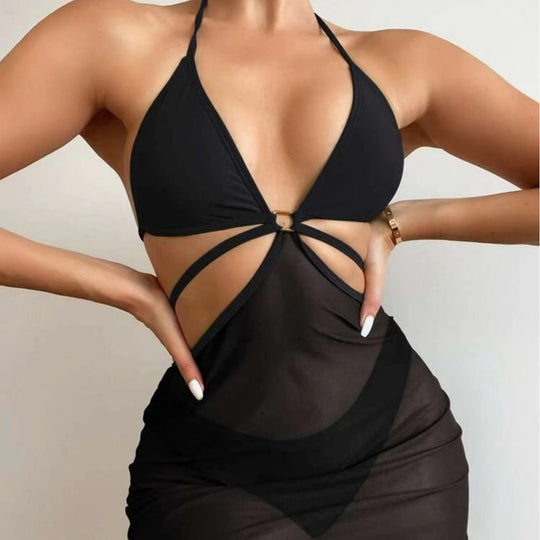 Damen Triangel-Bikini mit transparentem Wickelrock EB