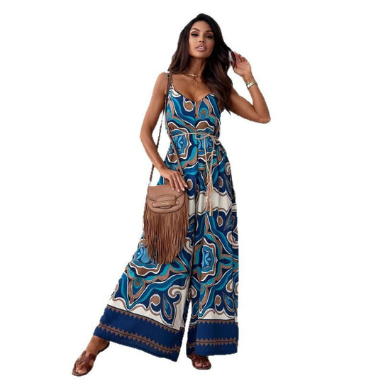 Damen Jumpsuit mit floralem Design und weit geschnittene Beinen EB