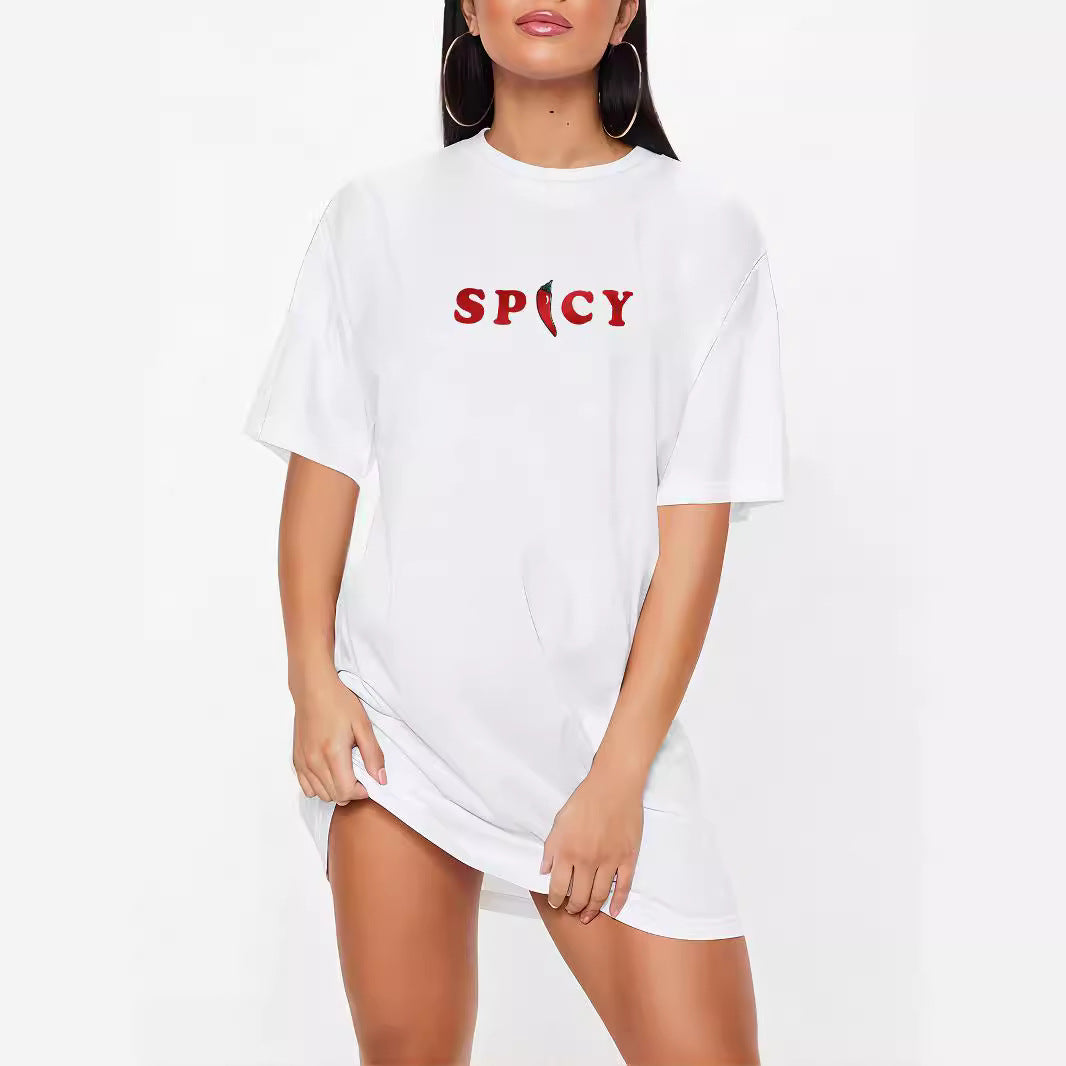 Damen T-Shirt-Kleid mit künstlerischem Blumenmotiv und figurbetontem Schnitt EB