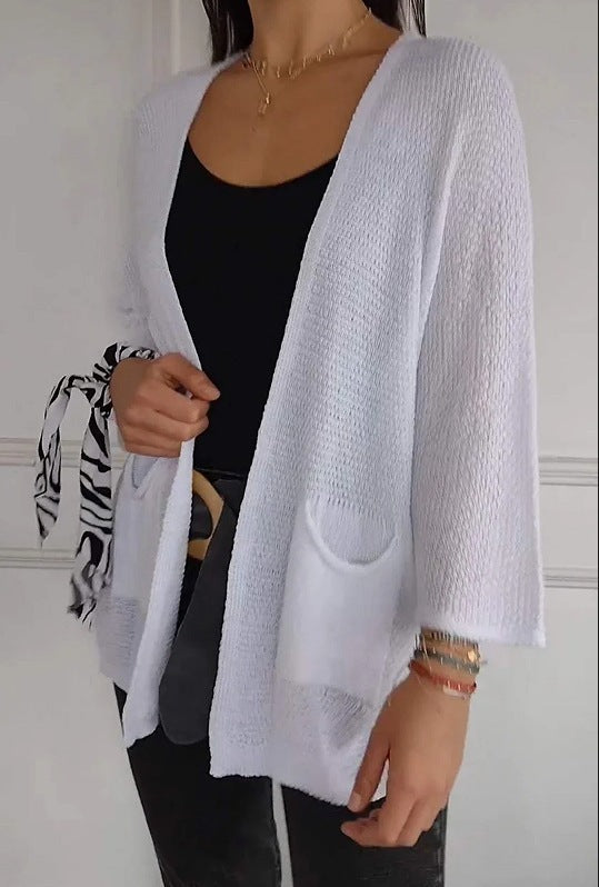 Damen lässige Strickjacke mit offener Vorderseite und praktischen Taschen EB