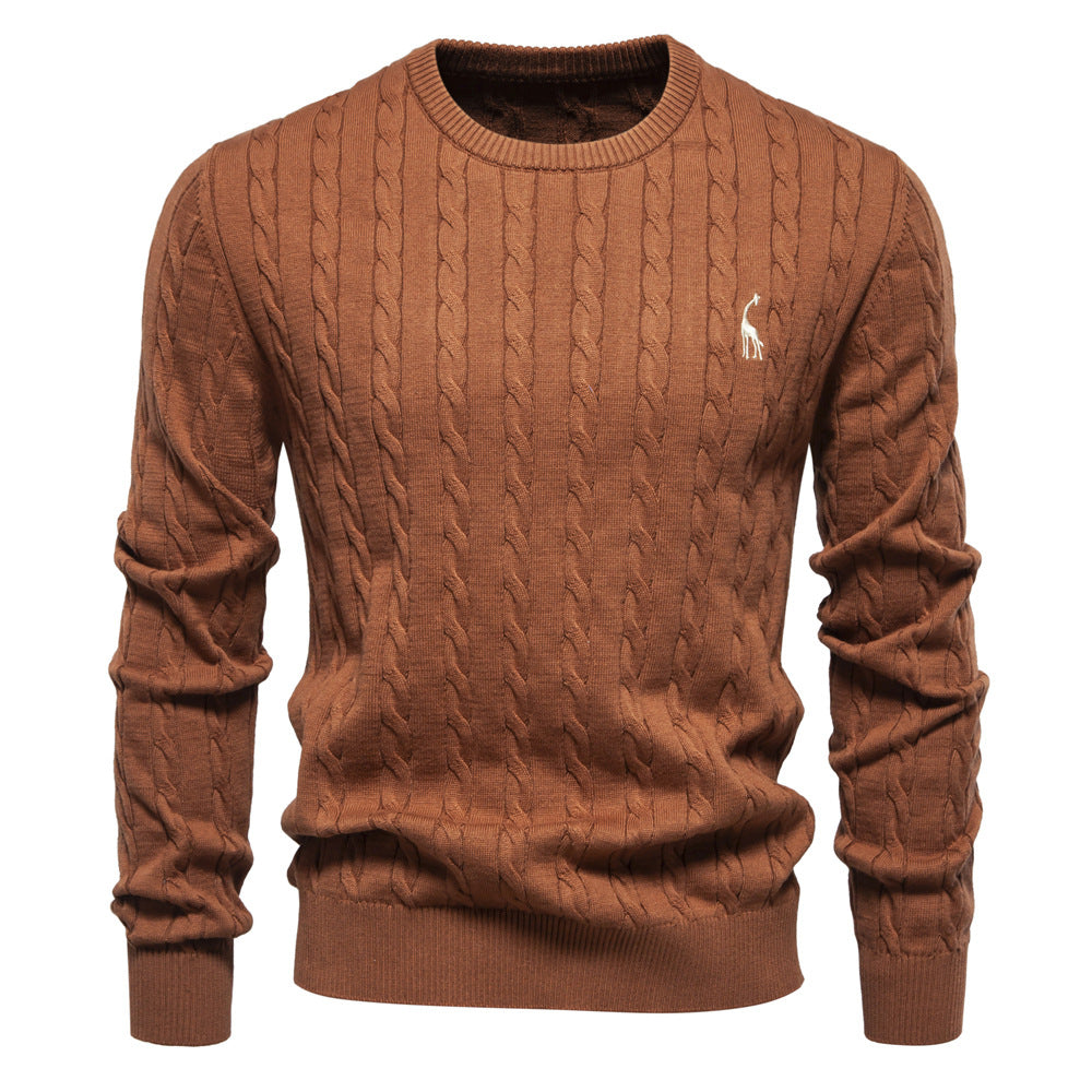Herren Strickpullover mit Zopfmuster und Rundhalsausschnitt EB