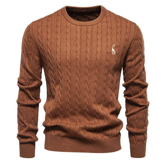 Herren Strickpullover mit Zopfmuster und Rundhalsausschnitt EB