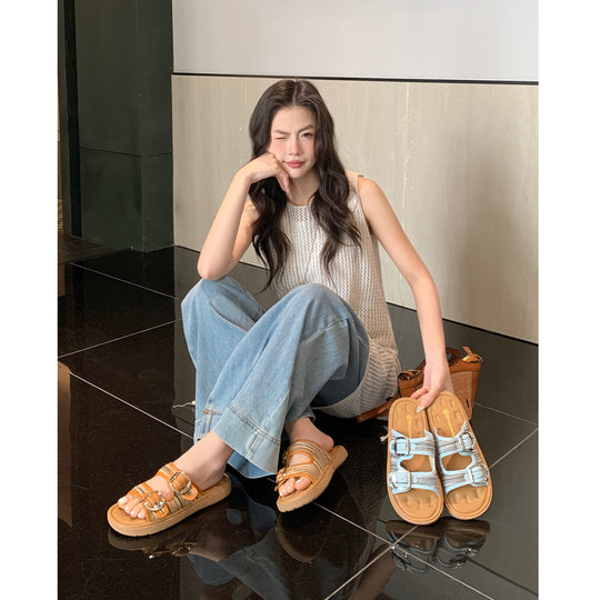 Damen Clogs mit elegantem Doppelschnallen-Design und komfortablem Fußbett EB