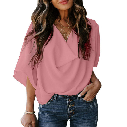 Damen lässiges Oversized-Oberteil mit drapiertem V-Ausschnitt EB