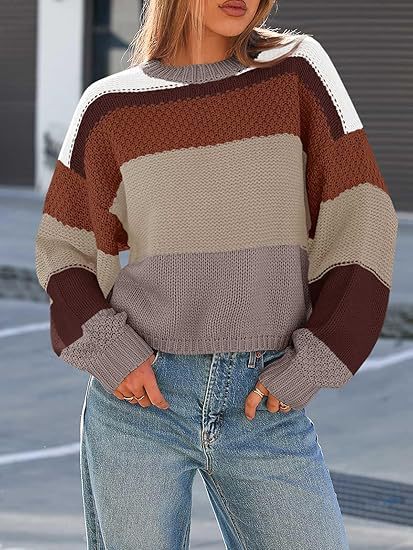 Damen Grobstrickpullover mit Farbblockdesign und oversized Schnitt EB