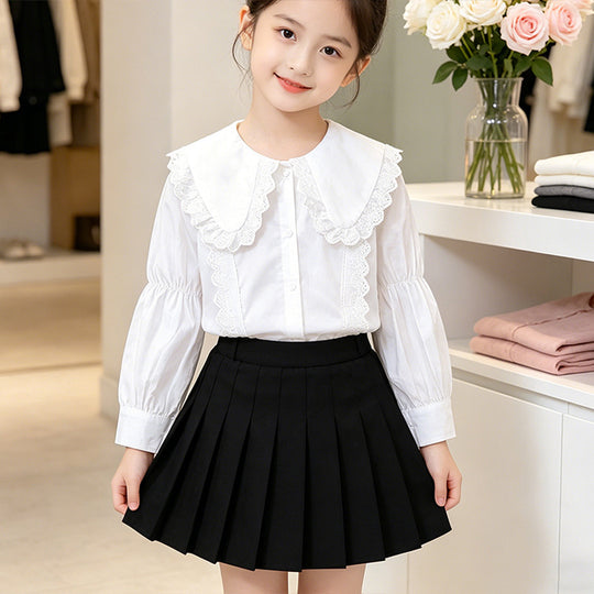 Mädchen Bluse mit großem Kragen und romantischen Rüschen EB