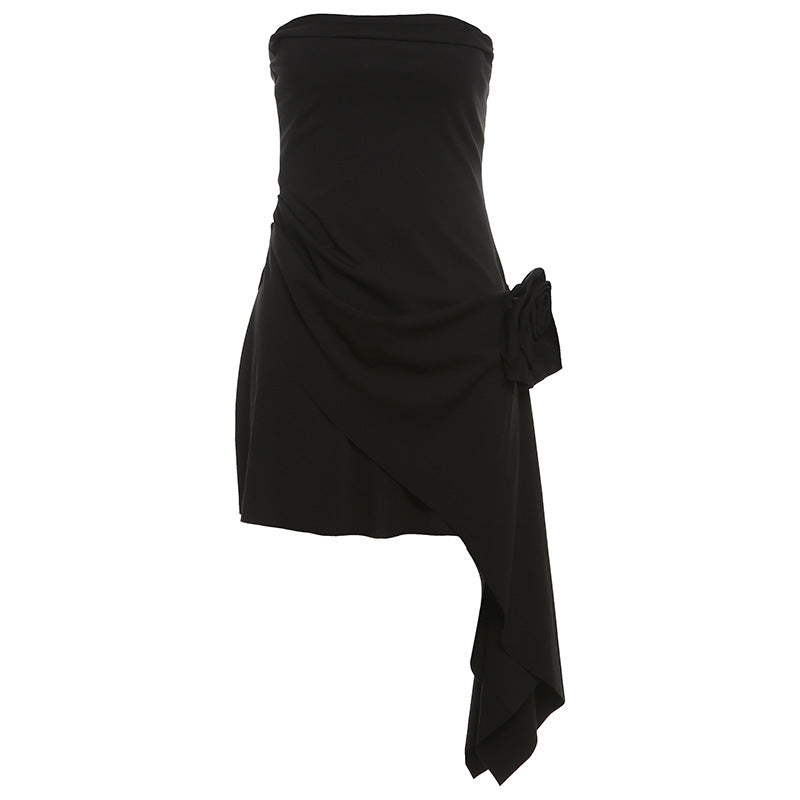 Damen kurzes Wickelkleid mit Blumenapplikation EB