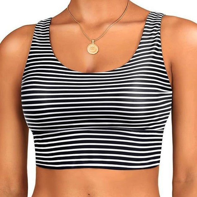 Damen sportlicher Crop-Top mit klassischen Streifen EB