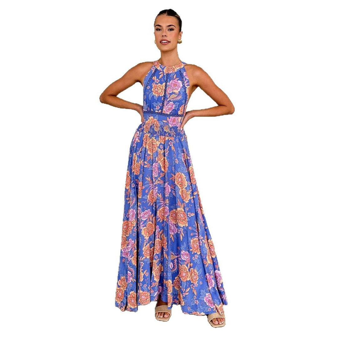 Damen Maxikleid mit elegantem floralem Design und schwingendem Rock EB