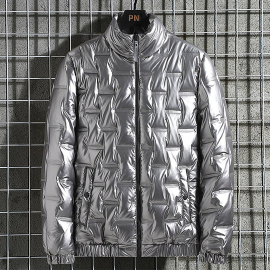 Herren Glänzende Steppjacke mit geometrischer Steppung und Stehkragen EB