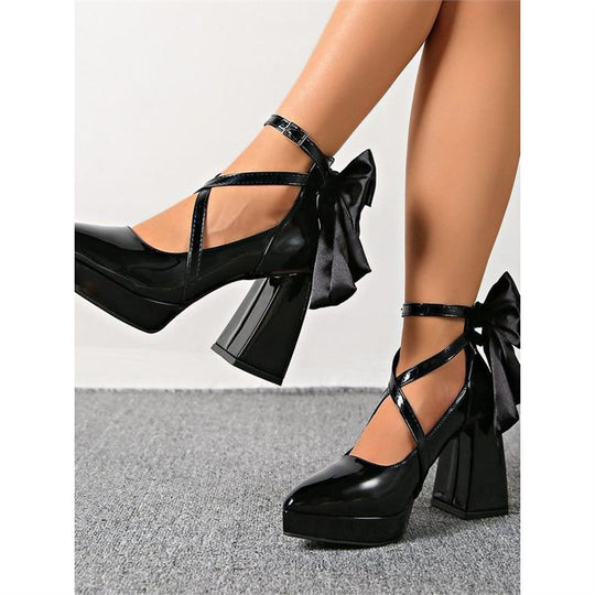 Damen elegante High Heel Schuhe mit Riemen und Schleifenverzierung EB