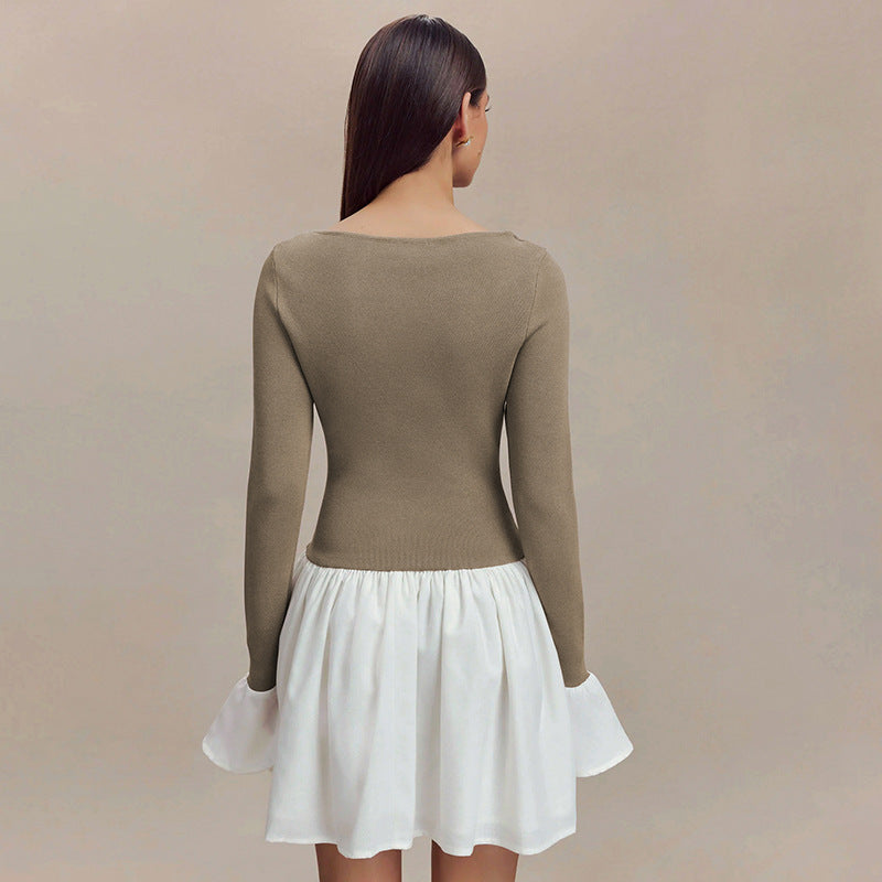 Damen Modisches Kleid mit kontrastierendem Rock EB