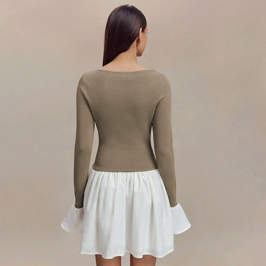 Damen Modisches Kleid mit kontrastierendem Rock EB