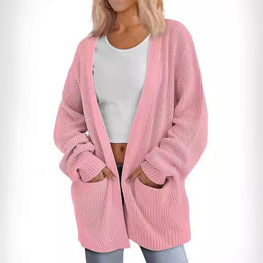 Damen Grobstrick Cardigan mit offenem Schnitt und praktischen Taschen EB
