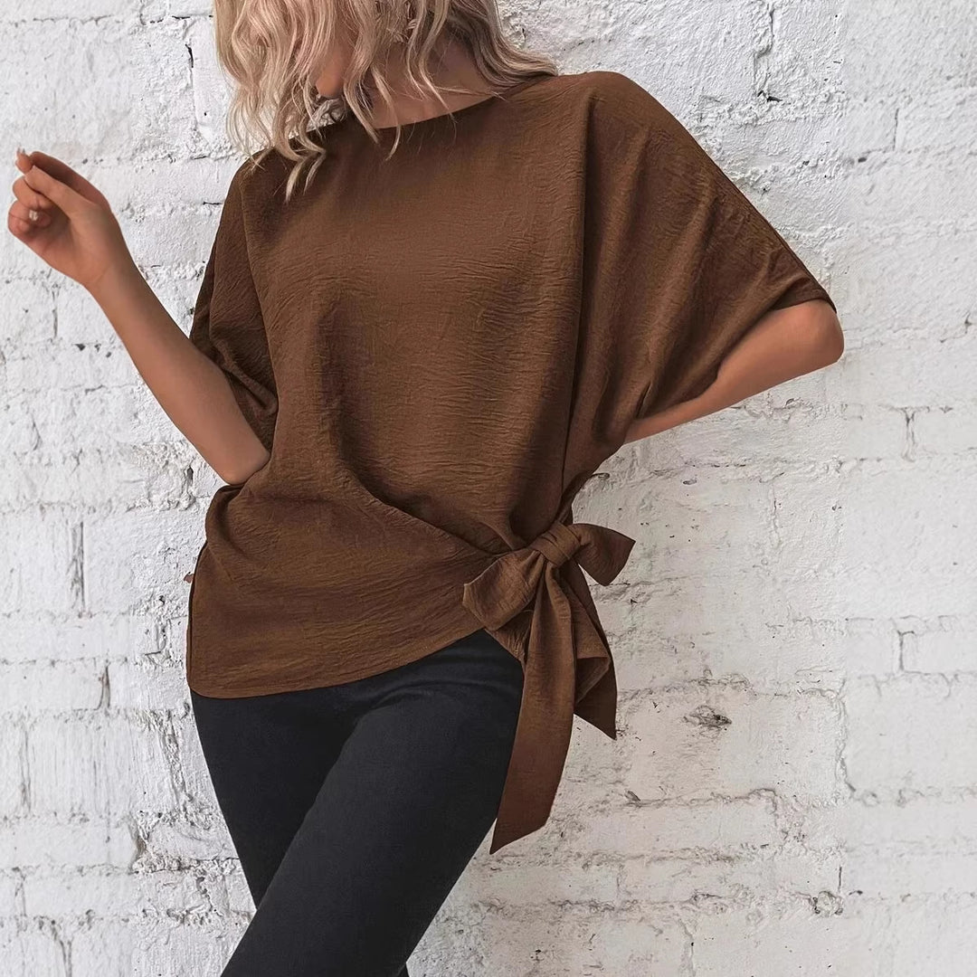 Damen Oversize-Bluse mit Seitenschleife und Fledermausärmeln EB