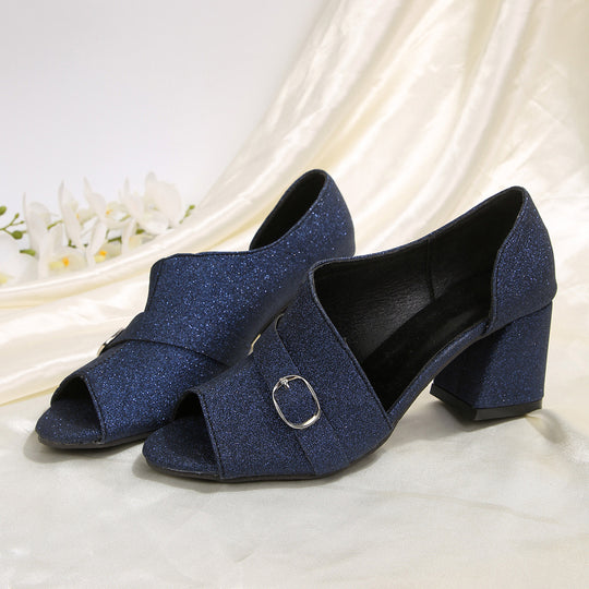 Damen Peep-Toe Pumps mit funkelndem Design und komfortablem Blockabsatz EB
