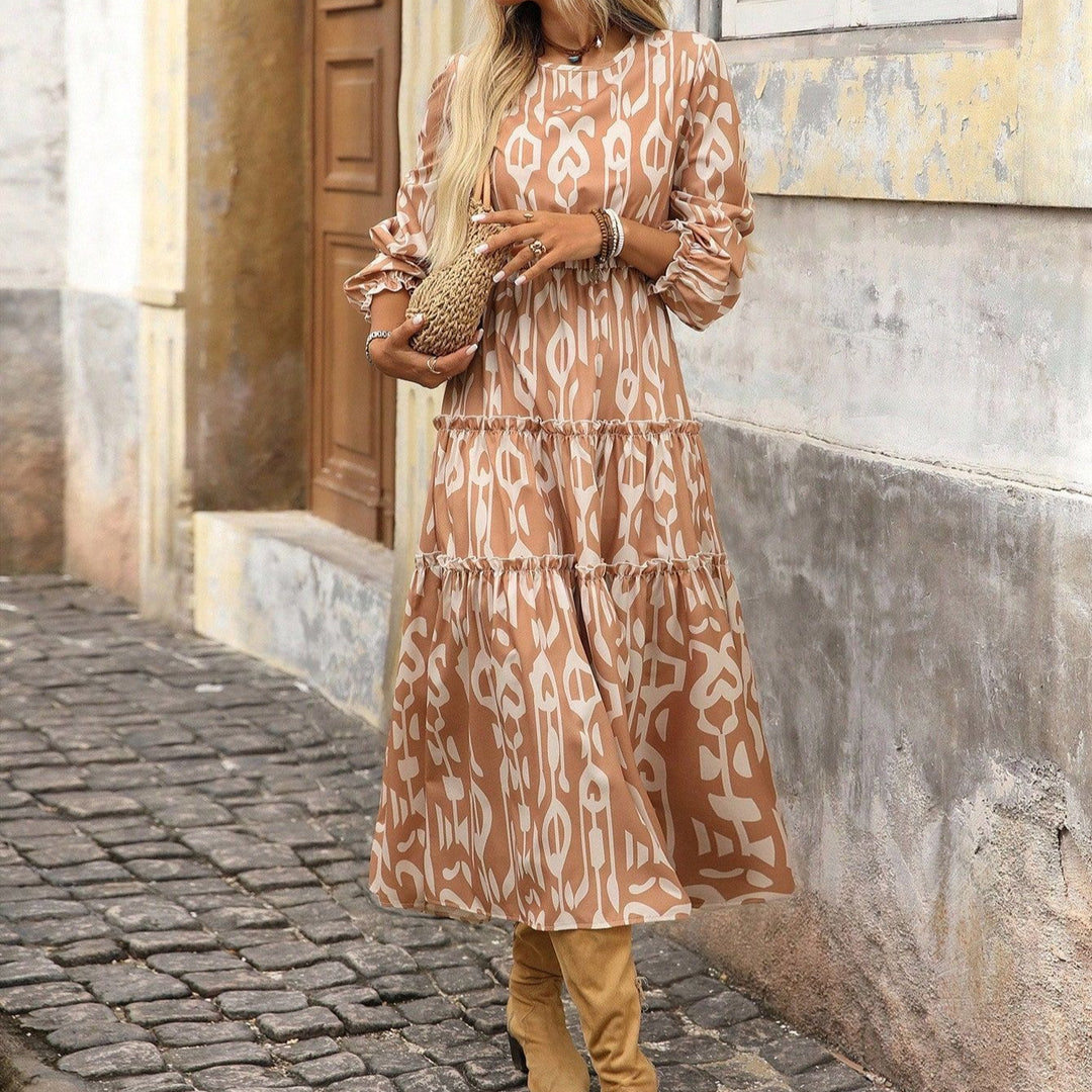 Damen Maxi-Kleid mit voluminösen Ärmeln und feinem Druck EB