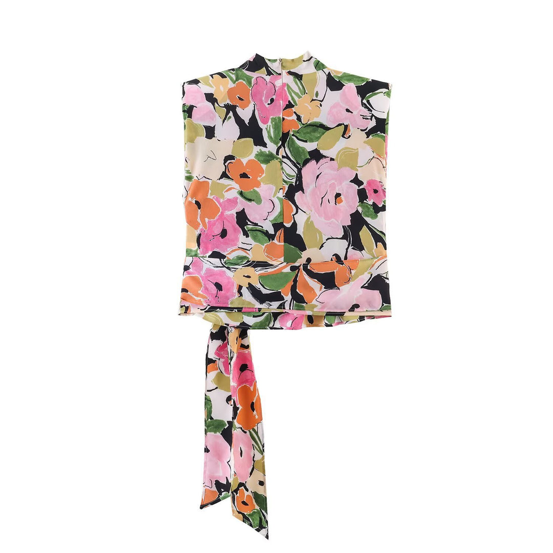 Damenbluse mit floralem Muster und eleganter Knüpfung EB