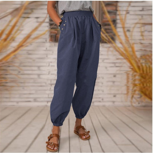 Damen Bequeme Hose mit seitlichen Taschen und Gummibund EB