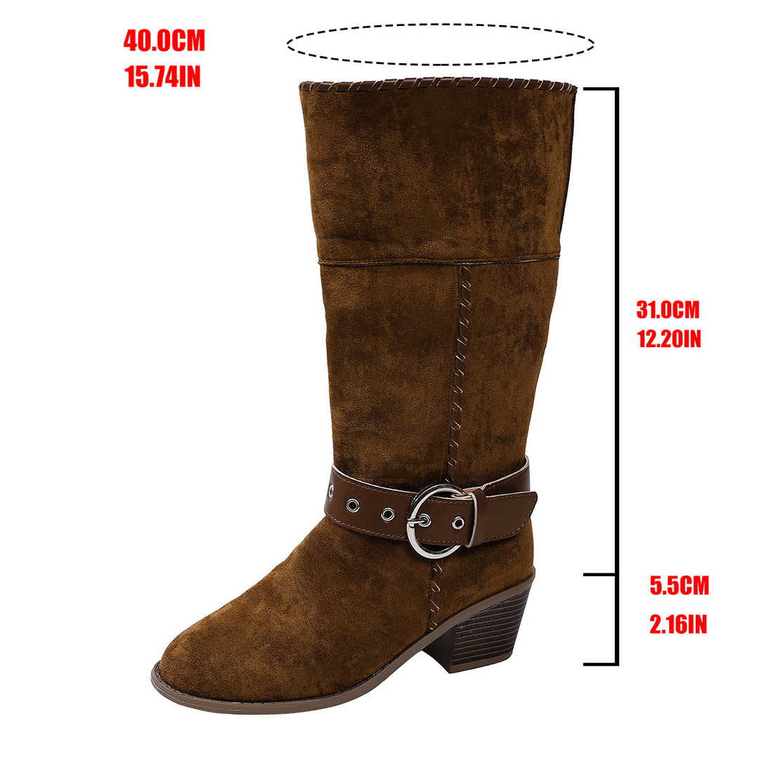 Damen modische Ankle-Boots mit breitem Umschlag und dekorativem Riemchen EB