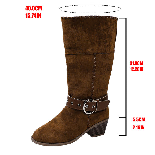 Damen modische Ankle-Boots mit breitem Umschlag und dekorativem Riemchen EB