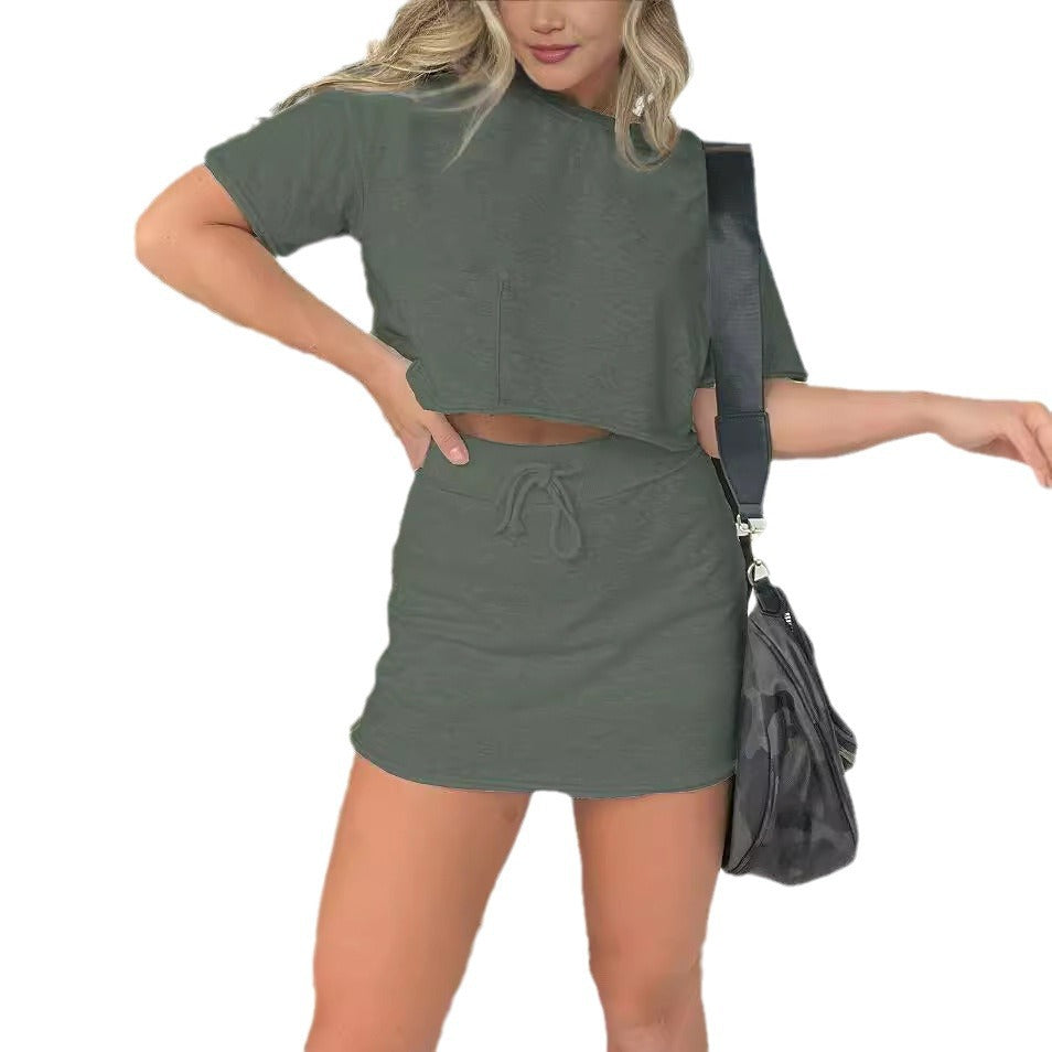 Damen lässiges Crop-Top und Minirock Set EB