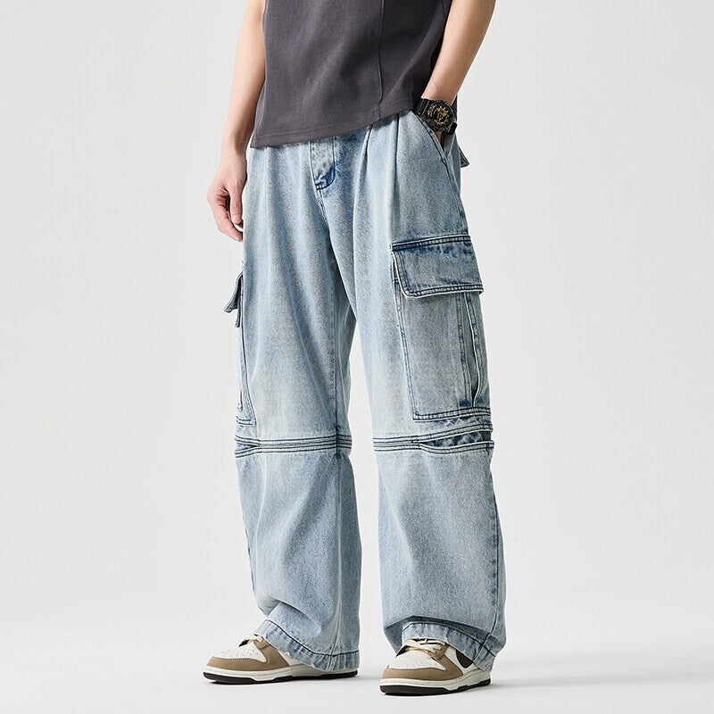 Herren nan extraweite Cargo-Jeans im Baggy-Stil mit verstärkten Knie-Nähten EB