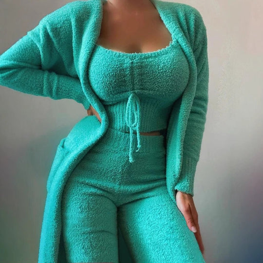 Damen warmer und bequemer Lounge-Anzug mit Oversized-Jacke und lockerem Top EB