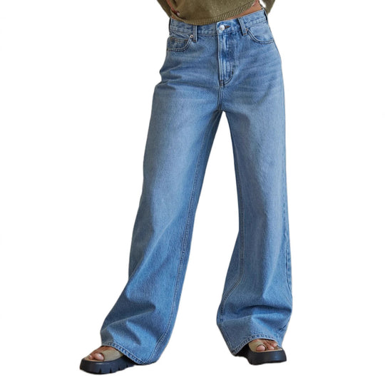 Damen Weit geschnittene Jeans im Vintage-Stil mit hohem Bund und eleganten Nähten EB