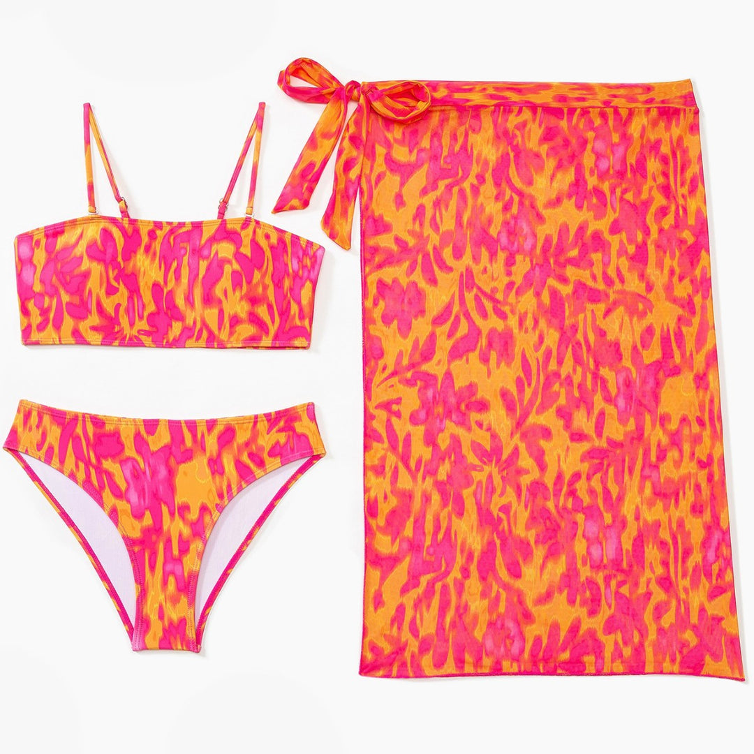 Damen Bikini-Set mit modischem Bandeau-Oberteil und hoch geschnittenen Bottoms EB