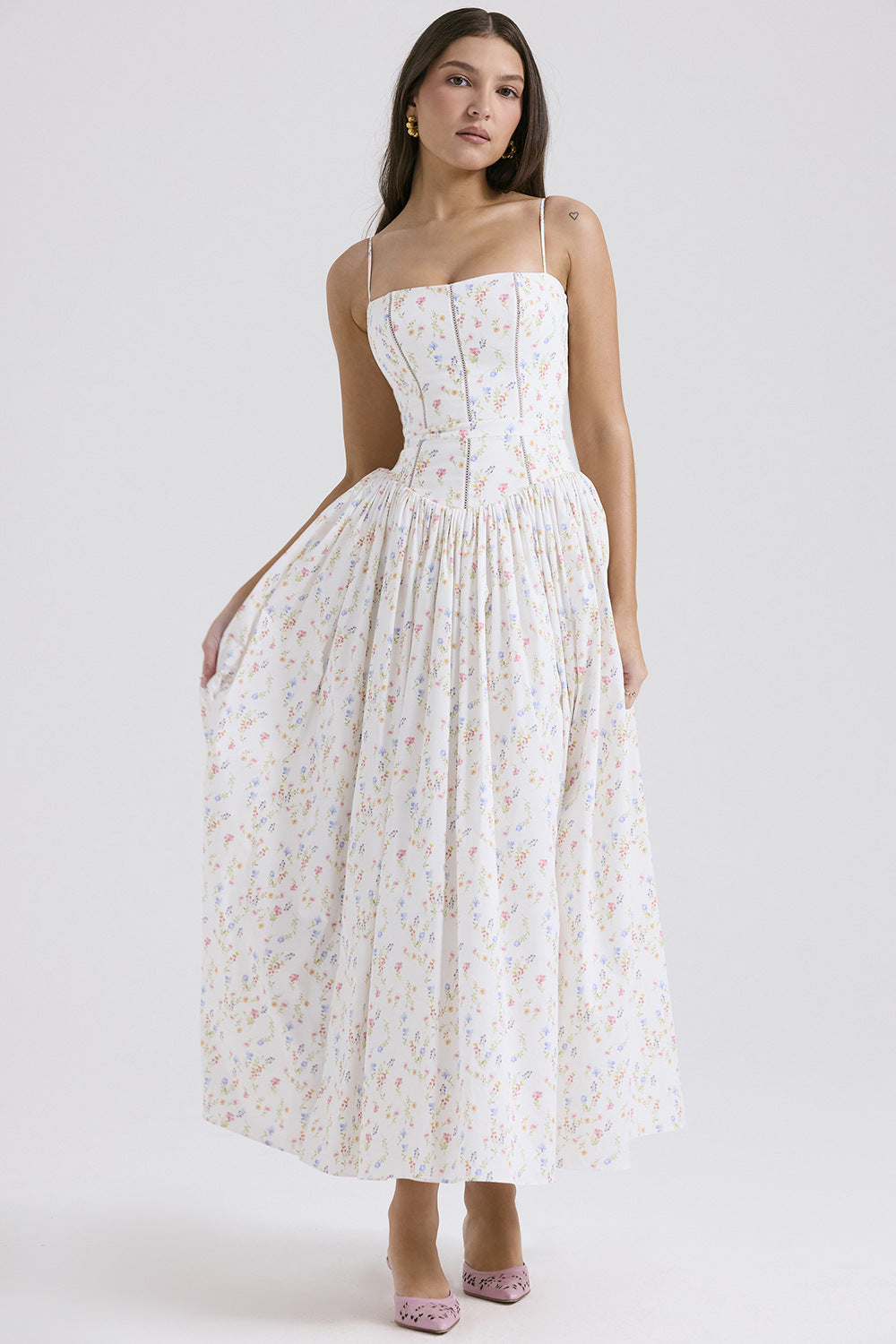 Damen nan tailliertes Maxikleid mit Korsettoberteil und feinen Spaghettiträgern EB