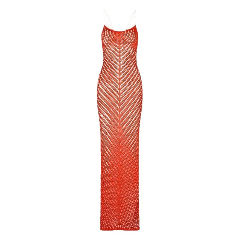 Damen luftiges Netz-Maxikleid mit faszinierendem Design EB