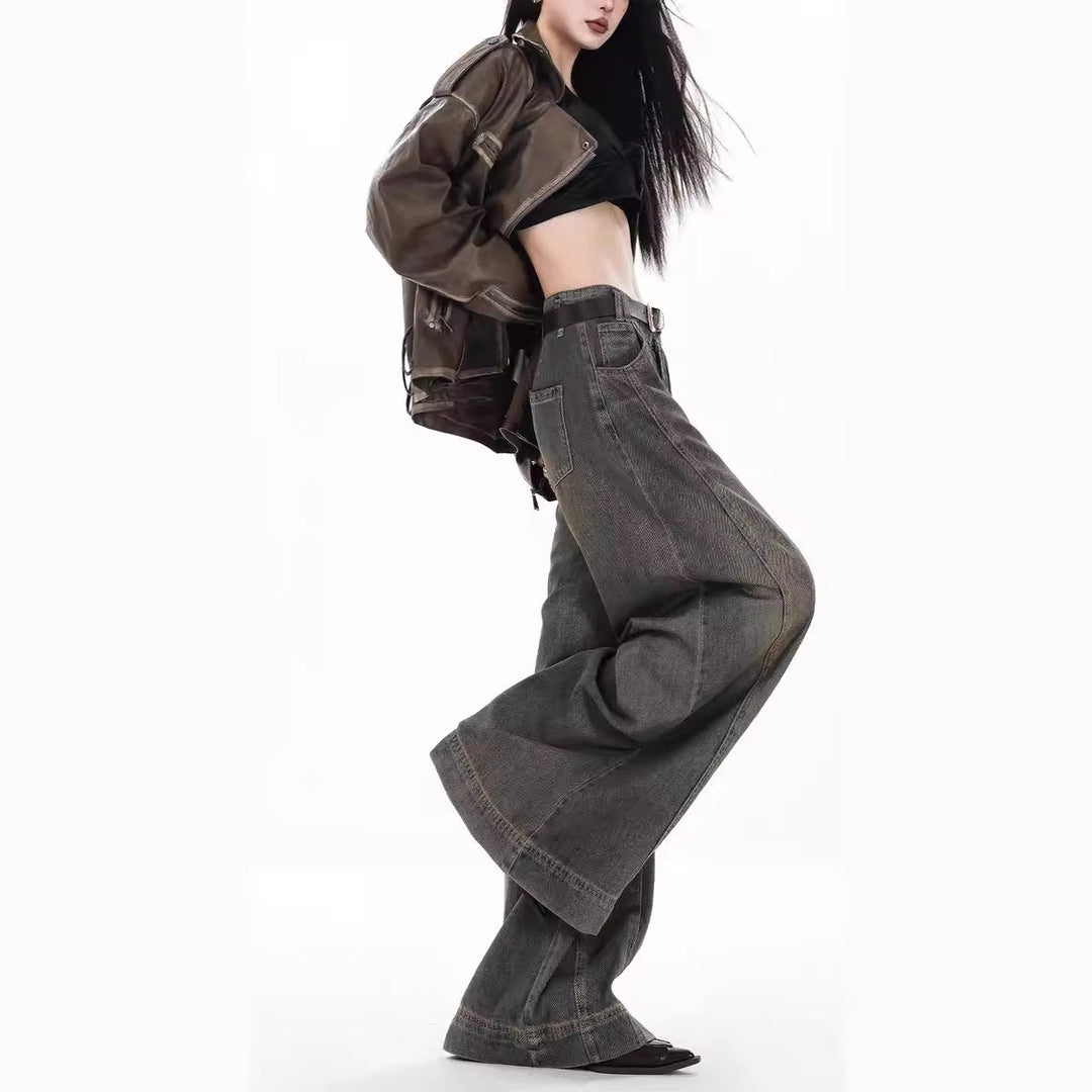 Damen Weit geschnittene High-Waist Jeans im urbanen Stil EB