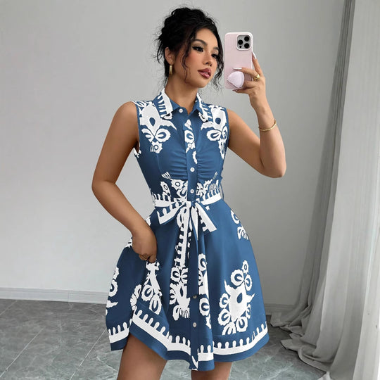 Damen Hemdblusenkleid mit tailliertem Schnitt und dekorativem Bindegürtel EB